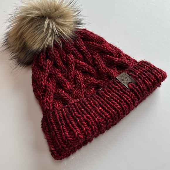 Hand Knitted Red Beanie with Pom Pom - Picture 2 of 4